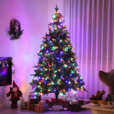 Homcom Light/White 6 Ft Artificial Led Christmas Tree With Metal Base, Hinged Branches 6Ft