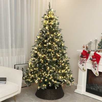 Homcom Light/White 7 Ft Artificial Led Christmas Tree With Metal Base, Hinged Branches 7Ft