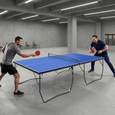 SPORTNOW 9ft Folding Table Tennis Table, Portable with Eight Wheels | Full-Size, Two Bats, Three Balls - Image 9