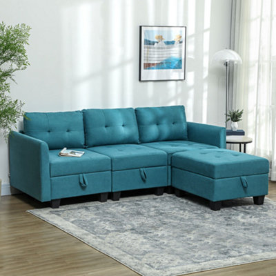 Homcom Convertible Modular Sectional Sofa W/ Storage Wood Frame Light Blue from B&Q