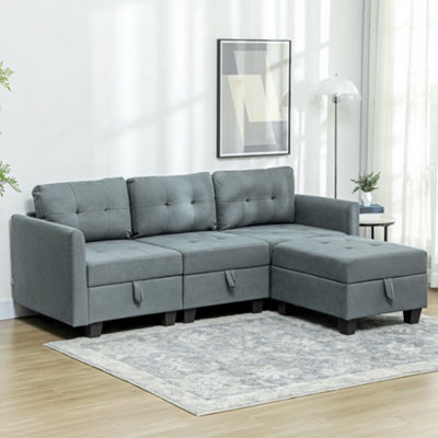 HOMCOM Convertible Modular Sectional Sofa w/ Storage Wood Frame Dark Grey - Image 7