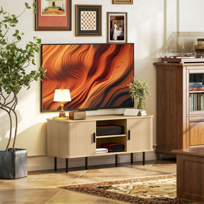 TV Stand Cabinet TVs Up to 55 Inch Oak Entertainment Storage Unit Black - Image 6
