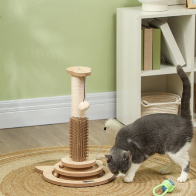PAWHUT Cat Scratcher, 5-in-1 Sisal Post with Interactive Toy 49cm Oak Tone in Light Oak - Image 9