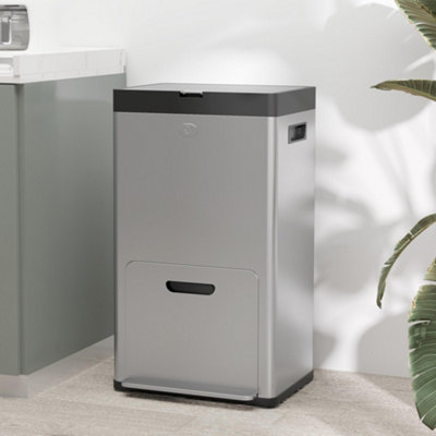 HOMCOM 3 Compartment Kitchen Bin - Stainless Steel - 56L - Silver - Image 9