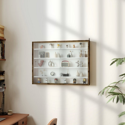 B&Q -  5-Tier Wall Display Shelf Unit Cabinet W/ Shelves Glass Doors Brown