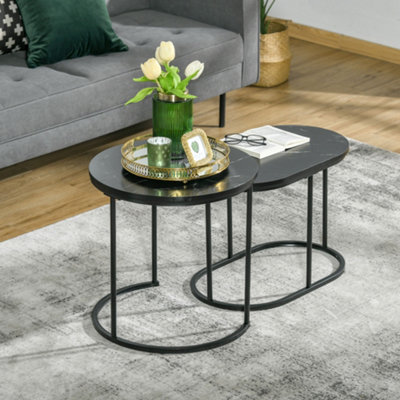 Homcom 2 Pcs Modern Coffee Table With Faux Marble Side Accent Tables Black from B&Q