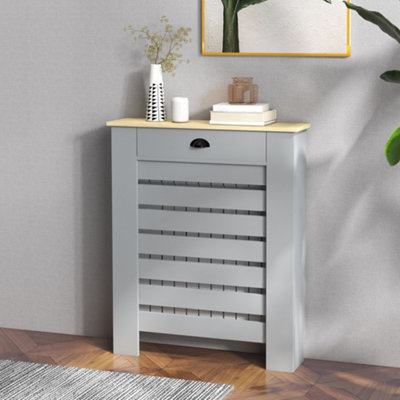 Homcom Radiator Cover With DrawerHorizontal Slat78CmGrey from B&Q