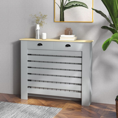Homcom Radiator Cover With DrawerHorizontal Slat111CmGrey from B&Q