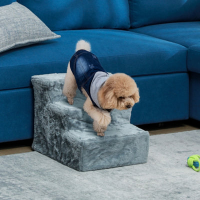 Pawhut Three-Step Portable Dog Stairs With Washable Plush CoverFor Small Pets from B&Q