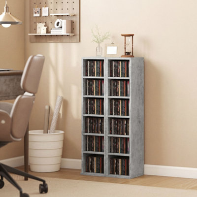 Homcom Set Of 2 Cd Storage Units With Adjustable Shelves Cement Grey - Image 10