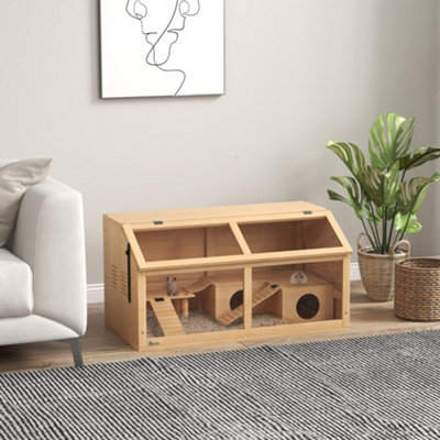 Pawhut Wooden Hamster Cage For Gerbils W/ Suspension BridgeLaddersNature from B&Q