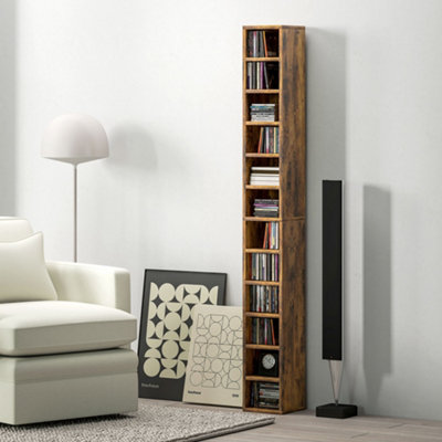 HOMCOM 12-Tier CD Storage Tower - 204 CD Capacity - Tall Bookcase Bookshelf - Rustic Brown - Image 6