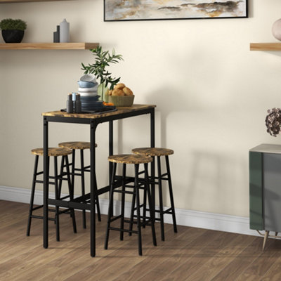 Rackhams Grey/Brown 3 Piece Bar Set, Industrial Kitchen And Chair Set - Rustic - 5 Piece - Image 10
