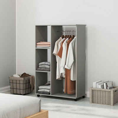 Rolling Open Wardrobe Clothes Rail Storage Shelves Garment Rack Grey - Image 12