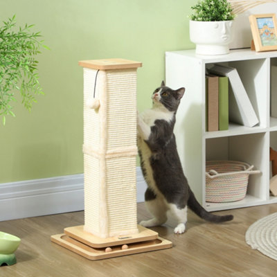 Pawhut 3-In-1 Cat Scratcher Post With Sisal Track Ball Toy67CmLight Oak from B&Q