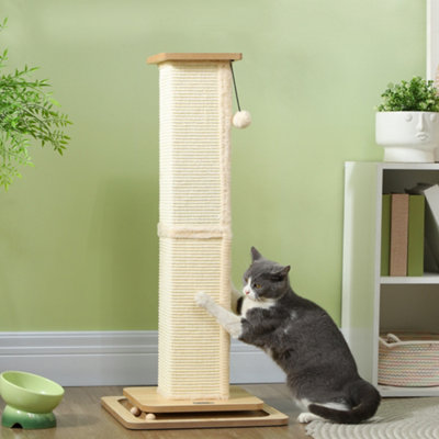 Pawhut 3-In-1 Cat Scratcher Post With Sisal Track Ball Toy87CmLight Oak from B&Q