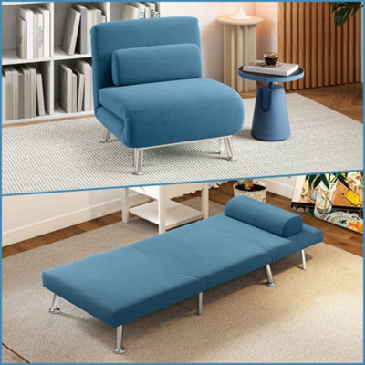 Homcom Blue Folding 5 Position Convertible Sleeper Chair Sofa Bed - Velvet - Image 8
