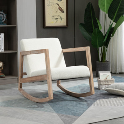 Homcom Rocking Chair Upholstered Armchair Wooden Accent Chair Cream