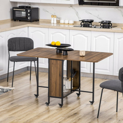 Homcom Unisex Light Brown Mobile Drop Leaf Dining Table For 4-6 On Wheels With Shelf Brown In - Image 10