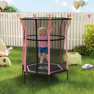 Homcom 4Ft Kids Trampoline With Enclosure Indoor OutdoorPink from B&Q