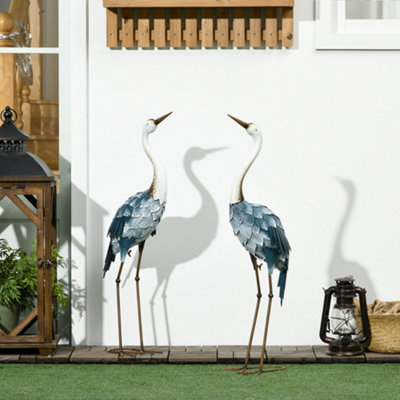 Outsunny Crane Garden Ornaments2 Pcs Steel Garden Statue Set Multi-Colour from B&Q