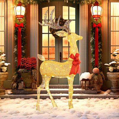 Rackhams Gold Lighted Reindeer Christmas Decoration W/ Stakes Zip Ties Tone - Image 9