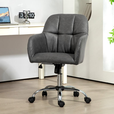 Homcom Computer Desk Chair With Pu Leather, Swivel Wheels, Grey