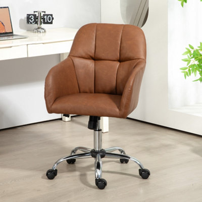 Homcom Brown Computer Desk Chair With Pu Leather, Swivel Wheels,