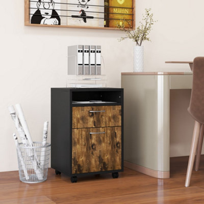 Homcom Unisex Brown Filing Cabinet With Drawers & Open Shelf, Rustic 60Cm - Image 10
