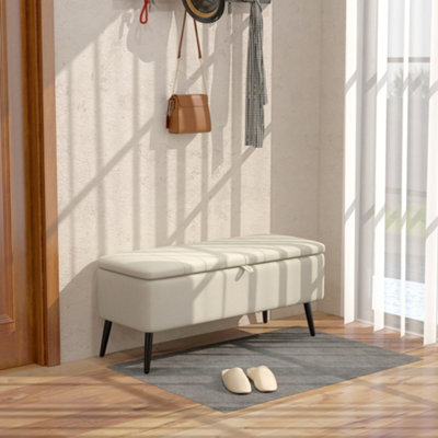 Rackhams Cream/White Linen-Look 92 X 31Cm Storage Ottoman - Image 10