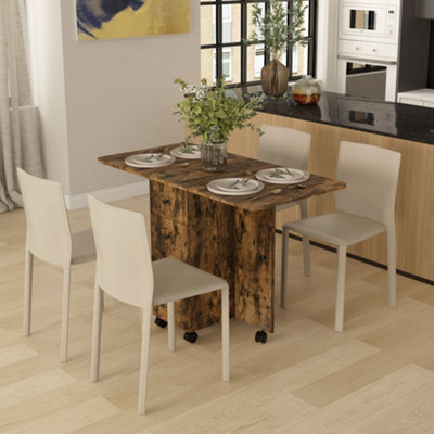 Homcom Folding Dining Table, Drop Leaf Table With Drawers Rustic Brown