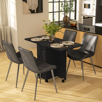 HOMCOM Folding Dining Table - Drop Leaf - Black - With Drawers - Distressed Finish - Image 9