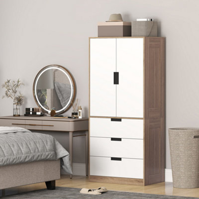 Homcom Unisex Brown Wardrobe Closet With 2 Doors 3 Drawer And Clothes Hanging Rail, - Image 10