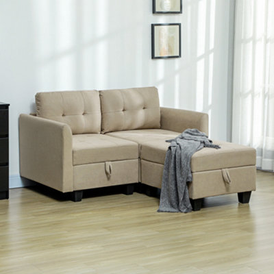 Homcom Modular Sectional Sofa With Storage, 2 Seater Sofa Set, Light/Brown
