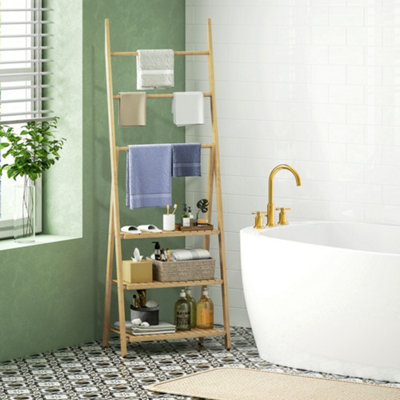 Homcom 3-Tier Folding Bamboo Bathroom Storage Shelving Unit With Towel Bars from B&Q