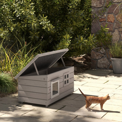 B&Q -  Outdoor Cat House With Openable TopAsphalt RoofWindowGrey