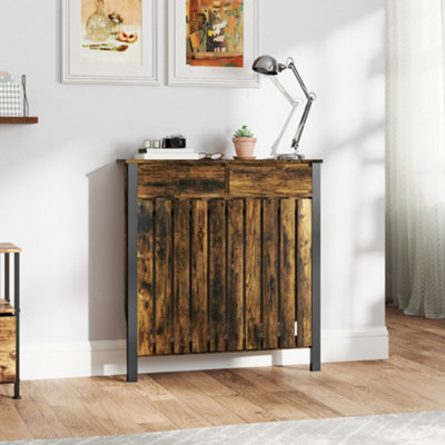 Homcom Black/Brown Radiator Cover With Drawer And Vertical Slats 88.5 X 19 X 93Cm Small