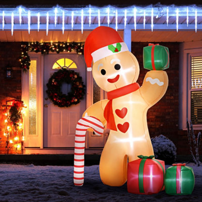 Everglow 8ft Inflatable Gingerbread Man with Candy Cane Christmas Halloween Decoration - Image 8