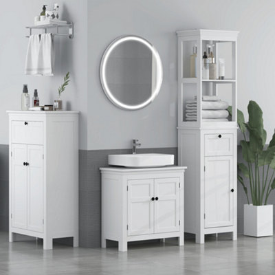 B&Q -  Slim Bathroom Storage Cabinet With Open Shelves And DrawerWhite