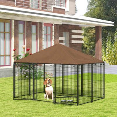 B&Q -  Outdoor Dog House Kennel With Canopy Top & Lock Rotating Bowl Holder