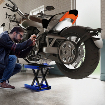 B&Q -  500Kg Steel Motorbike Repair Lift X Frame Adjustment JackBlue