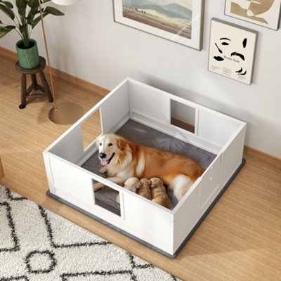 Pawhut Dog Whelping Box With Whelping Pad, Adjustable Entrance, 124 X 120Cm