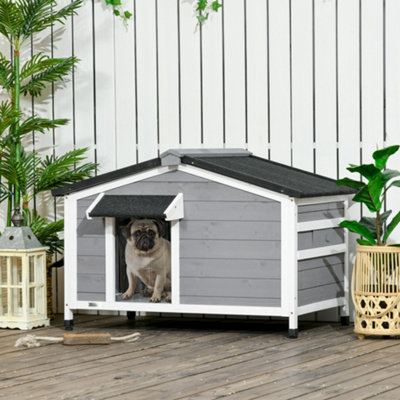 Pawhut Wooden Dog Kennel For Outside 97L X 72W X 65HcmGrey from B&Q