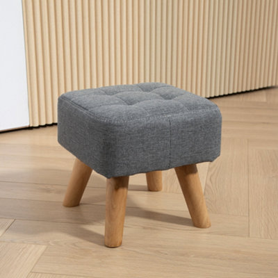 Homcom Grey Modern Footstool, Fabric Foot Rest With Rubber Wood Legs,