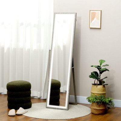 Homcom Grey Dimming Full Length Mirror W/ Lights Standing Leaning Wall Mount