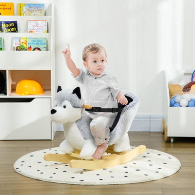 Bobobiy Grey Baby Rocking Horse, Husky-Designed Plush Rocking Animal, With Sounds, Seatbelt, For Ages 18-36 Months - Image 4