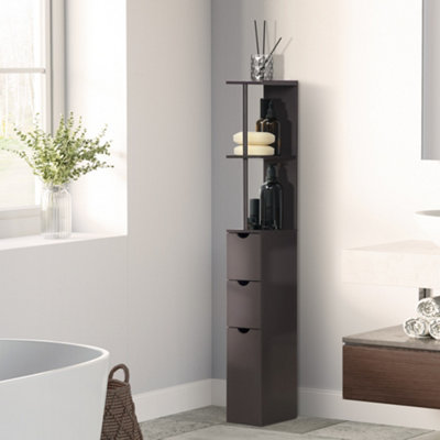 B&Q -  Tall Bathroom Storage Cabinet With Shelf And DrawersBrown