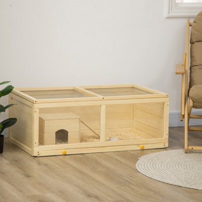 B&Q -  Wooden Hamster Cage W/ Sliding TrayOpenable TopHutNatural Wood