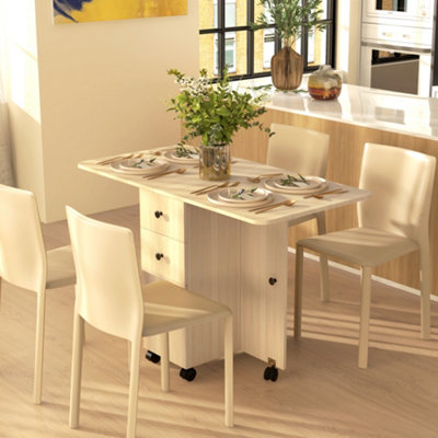HOMCOM 6 Seater Natural Wood Drop Leaf Dining Table - Extendable, Foldable, with Storage Drawers and Cabinet - Image 9