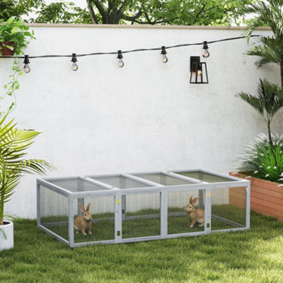 Pawhut Wooden Rabbit Hutch Cage House With Wire Mesh, Grey
